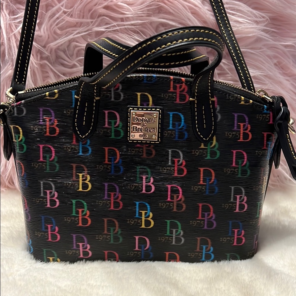 Dooney & Bourke Black and Red Satchel with Signature Style